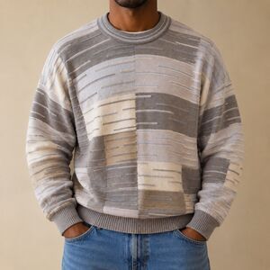 Vintage 90s Tundra Canada Size L 3D Textured Knit Sweater Abstract Retro